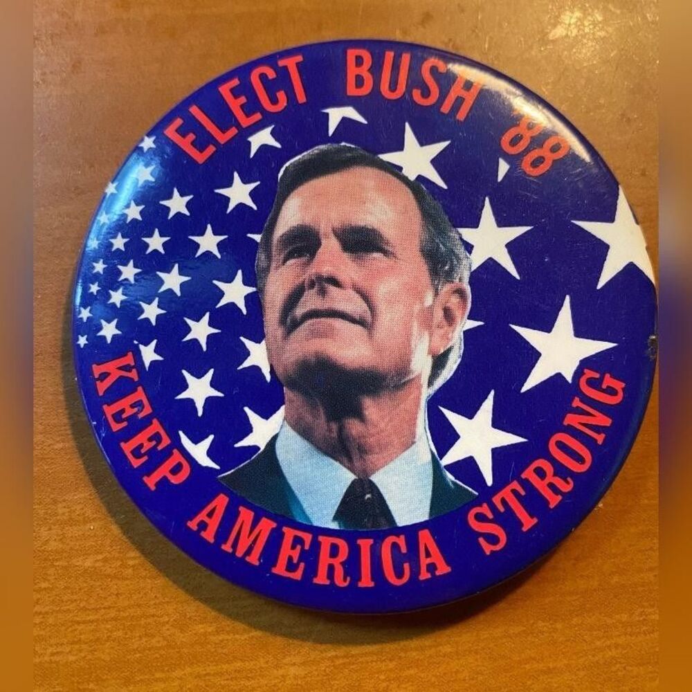 Vintage Elect Bush '88 Keep America Strong Campaign Button Blue